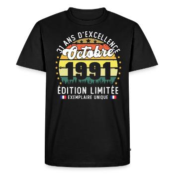 31 Ans Anniversaire Vintage Né en Octobre 1991 - T-shirt Premium bio Homme - noir - Devant - Nico (187cm)