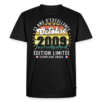 13 Ans Anniversaire Vintage Né en Septembre 2009 - T-shirt Premium bio Homme - noir - Devant - Nico (187cm)