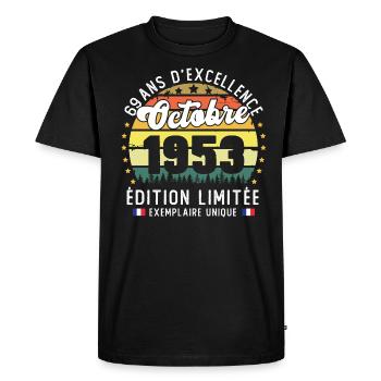 69 Ans Anniversaire Vintage Né en Octobre 1953 - T-shirt Premium bio Homme - noir - Devant - Nico (187cm)
