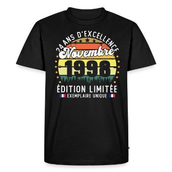 24 Ans Anniversaire Vintage Né en Novembre 1998 - T-shirt Premium bio Homme - noir - Devant - Nico (187cm)