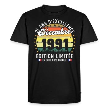 31 Ans Anniversaire Vintage Né en Décembre 1991 - T-shirt Premium bio Homme - noir - Devant - Nico (187cm)