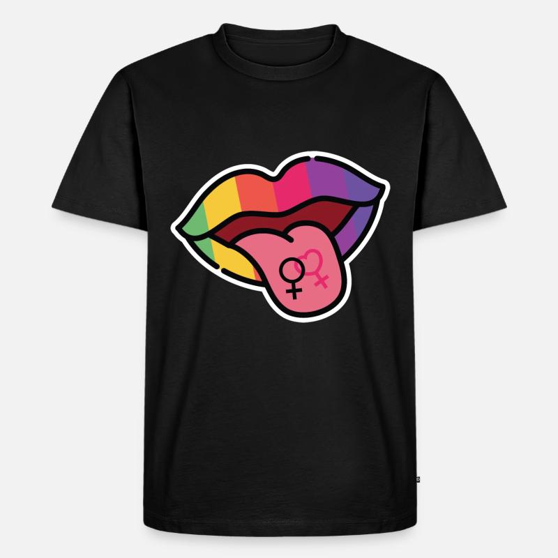 Lesbienne, Bouche, Langue, Drapeau arc-en-ciel, CSD - T-shirt Premium bio Homme - noir