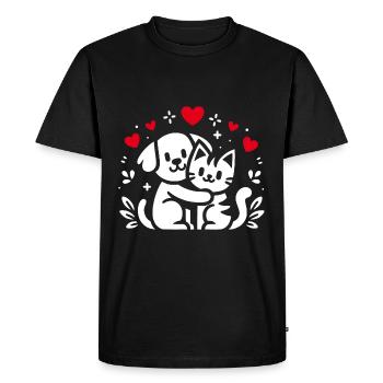 Friendship Dog and Cat Friends Forever - Men's Premium Organic T-Shirt - black - Front - Nico (187cm)