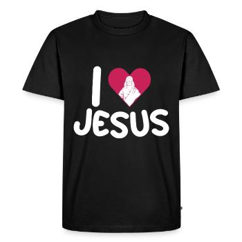 J’aime Jésus / Chrétien, Religion, Foi, Bible - T-shirt Premium bio Homme - noir - Devant - Nico (187cm)