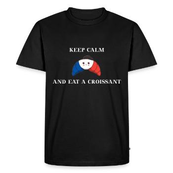 Restez calme et mangez une idée cadeau de croissant - T-shirt Premium bio Homme - noir - Devant - Nico (187cm)