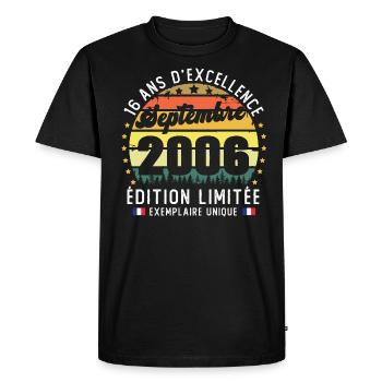 16 Ans Anniversaire Vintage Né en Septembre 2006 - T-shirt Premium bio Homme - noir - Devant - Nico (187cm)