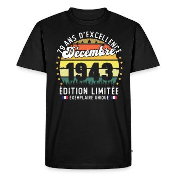79 Ans Anniversaire Vintage Né en Décembre 1943 - T-shirt Premium bio Homme - noir - Devant - Nico (187cm)