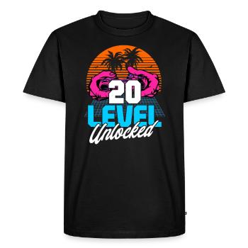 Niveau 20 Débloqué 20ème anniversaire Gamer 80s rétro - T-shirt Premium bio Homme - noir - Devant - Nico (187cm)