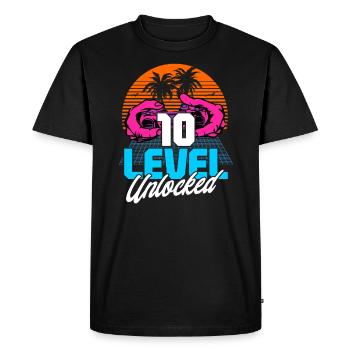 Level 10 Unlocked 10th Birthday Gamer 80s retro - Men's Premium Organic T-Shirt - black - Front - Nico (187cm)