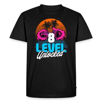 Level 8 Unlocked 8th Birthday Gamer 80s retro - Men's Premium Organic T-Shirt - black - Front - Nico (187cm)