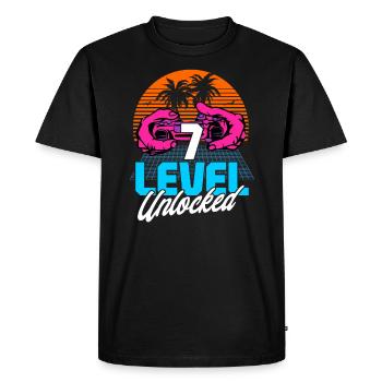 Niveau 7 Débloqué 7ème anniversaire Gamer 80s rétro - T-shirt Premium bio Homme - noir - Devant - Nico (187cm)
