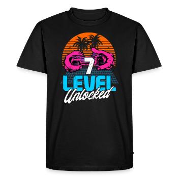 Niveau 7 Débloqué 7ème anniversaire Gamer 80s rétro - T-shirt Premium bio Homme - noir - Devant - Nico (187cm)