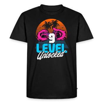 Level 9 Unlocked 9th Birthday Gamer 80s retro - Men's Premium Organic T-Shirt - black - Front - Nico (187cm)