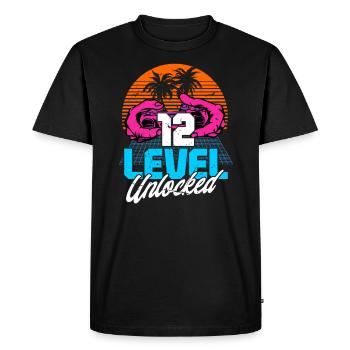 Level 12 Unlocked 12th Birthday Gamer 80s retro - Men's Premium Organic T-Shirt - black - Front - Nico (187cm)