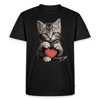 Chat mignon avec cœur pour les amoureux des chats aiment bébé - T-shirt Premium bio Homme - noir - Devant - Nico (187cm)