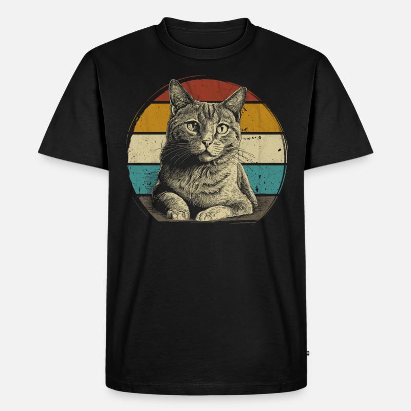 Retro Katze Kätzchen - Männer Premium Bio T-Shirt - Schwarz