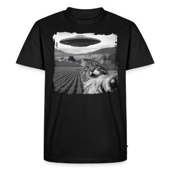 Drôle Chat Effrayé Selfie OVNI Alien - T-shirt Premium bio Homme - noir - Devant - Nico (187cm)