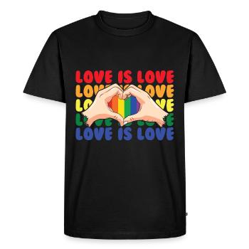 Love is Love / Hand Heart, Gay Pride, CSD, LGTB - T-shirt Premium bio Homme - noir - Devant - Nico (187cm)
