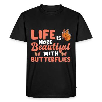 Life Is More Beautiful With Butterflies - Men's Premium Organic T-Shirt - black - Front - Nico (187cm)