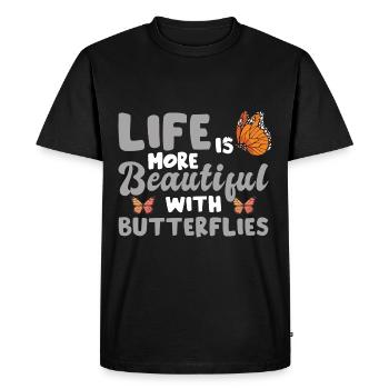 Life Is More Beautiful With Butterflies - Men's Premium Organic T-Shirt - black - Front - Nico (187cm)
