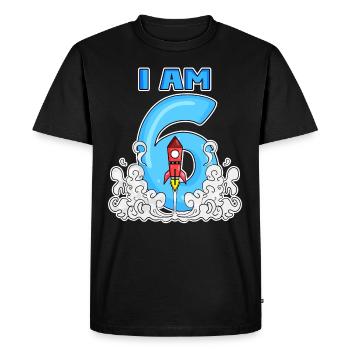 6ème anniversaire - 6 ans Jeune astronaute de fusée - T-shirt Premium bio Homme - noir - Devant - Nico (187cm)