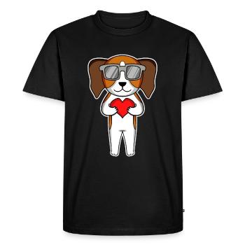 Chien avec coeur et lunettes - Beagle - T-shirt Premium bio Homme - noir - Devant - Nico (187cm)