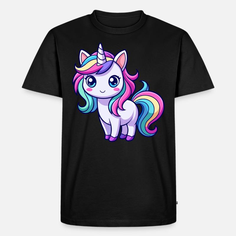 Süßes Regenbogen-Einhorn - Männer Premium Bio T-Shirt - Schwarz