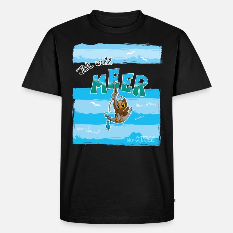 Eule mit Anker - Ich will MEER - Männer Premium Bio T-Shirt - Schwarz