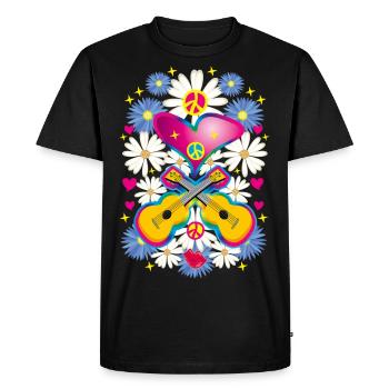 27 Cœurs Guitares Paix Fleur Enfants Fleurs - T-shirt Premium bio Homme - noir - Devant - Nico (187cm)