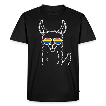 Gay Pride Lama with rainbow sunglasses - Men's Premium Organic T-Shirt - black - Front - Nico (187cm)