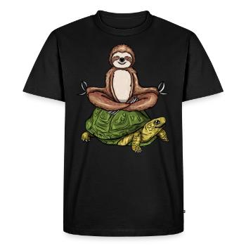 Sloth Riding Turtle Meditation Slow Down - Men's Premium Organic T-Shirt - black - Front - Nico (187cm)