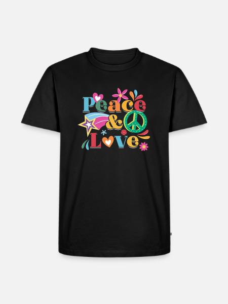 Hippie Peace Love | Regalo del fiore del costume di hippy - Maglietta ecologica premium da uomo - nero