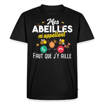 Abeille abeilles. Apiculture apiculteur humour - T-shirt Premium bio Homme - noir - Devant - Nico (187cm)