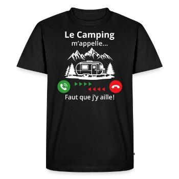 Le camping m'appelle faut que j'y aille! - T-shirt Premium bio Homme - noir - Devant - Nico (187cm)