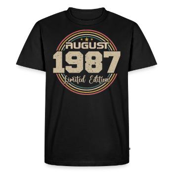 Millésime Né(e) Août 1987 Cadeau Anniversaire 1987 - T-shirt Premium bio Homme - noir - Devant - Nico (187cm)