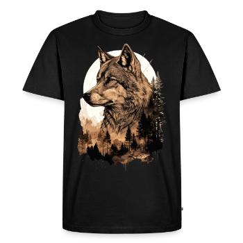 Loup Tête de Loup Forêt Nature Nature Montagnes Nature Sauvage Soleil - T-shirt Premium bio Homme - noir - Devant - Nico (187cm)