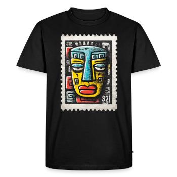 Masque de style tribal coloré sur timbre-poste - T-shirt Premium bio Homme - noir - Devant - Nico (187cm)