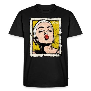 Buzzcut Punk Girl with Kissing Mouth in Pop Art Style - Men's Premium Organic T-Shirt - black - Front - Nico (187cm)