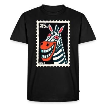 Zèbre souriant en aspect tampon - T-shirt Premium bio Homme - noir - Devant - Nico (187cm)