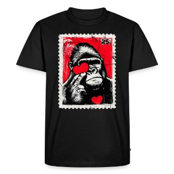 Gorilla with Heart – Love as a Postage Stamp - Men's Premium Organic T-Shirt - black - Front - Nico (187cm)