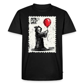 Postage stamp design Grim Reaper with red balloon - Men's Premium Organic T-Shirt - black - Front - Nico (187cm)