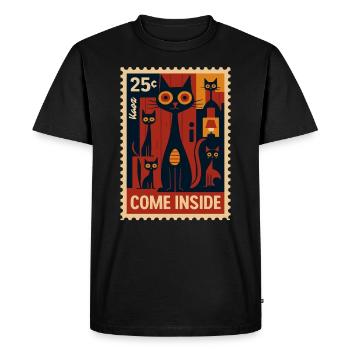 Timbre-poste avec des chats dans le style de l’art déco - T-shirt Premium bio Homme - noir - Devant - Nico (187cm)