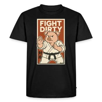 Karaté Fighting Pig – Se bat salement - T-shirt Premium bio Homme - noir - Devant - Nico (187cm)