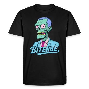 Zombie en costume – Mordez-moi ! - T-shirt Premium bio Homme - noir - Devant - Nico (187cm)
