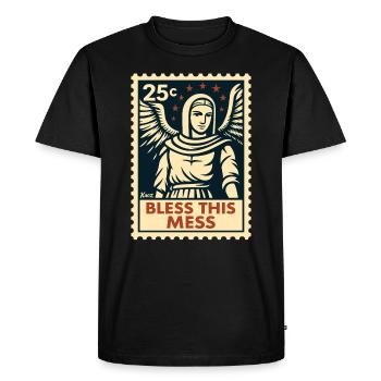 Bless This Chaos – Angel Postage Stamp - Men's Premium Organic T-Shirt - black - Front - Nico (187cm)
