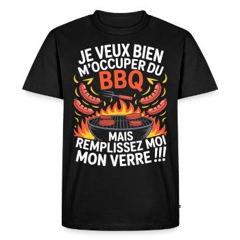 BBQ Apéro Cadeau Barbecue Humour - T-shirt Premium bio Homme - noir - Devant - Nico (187cm)