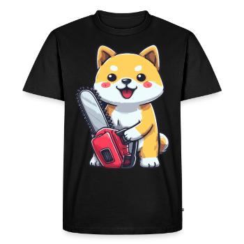 Cute Shiba Inu with Chainsaw – Funny Cartoon Dog - Men's Premium Organic T-Shirt - black - Front - Nico (187cm)