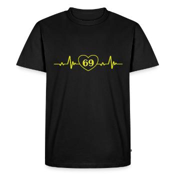 69 Anniversaire Coeur Drôle 69 - T-shirt Premium bio Homme - noir - Devant - Nico (187cm)