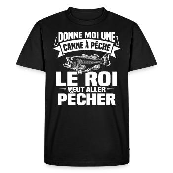 Le roi veut aller pêcher / Humour cadeau pêcheur - T-shirt Premium bio Homme - noir - Devant - Nico (187cm)