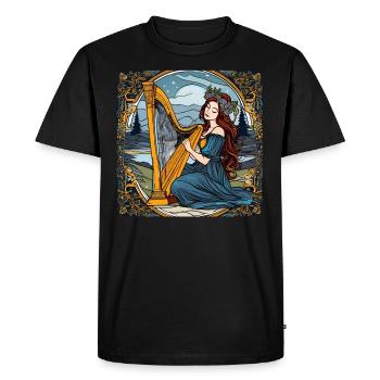 Femme sensuelle aux cheveux roux jouant de la harpe - T-shirt Premium bio Homme - noir - Devant - Nico (187cm)